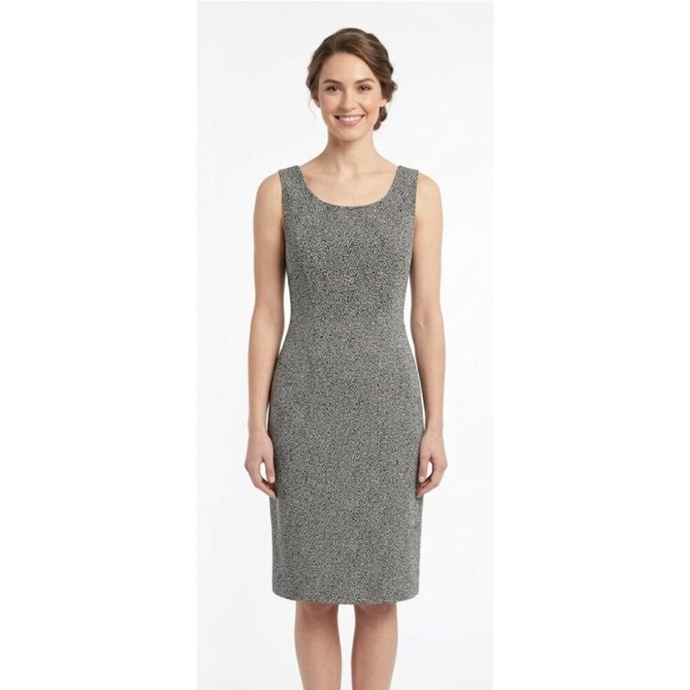 Michael Blair Animal Print Midi Dress Large Black Cream Sleeveless Business